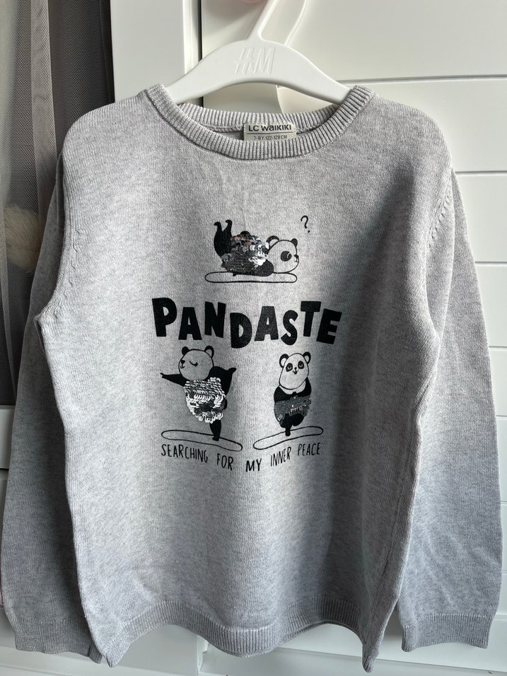 Gri Kız Çocuk Pandaste Baskılı Sweatshirt - Görsel 2