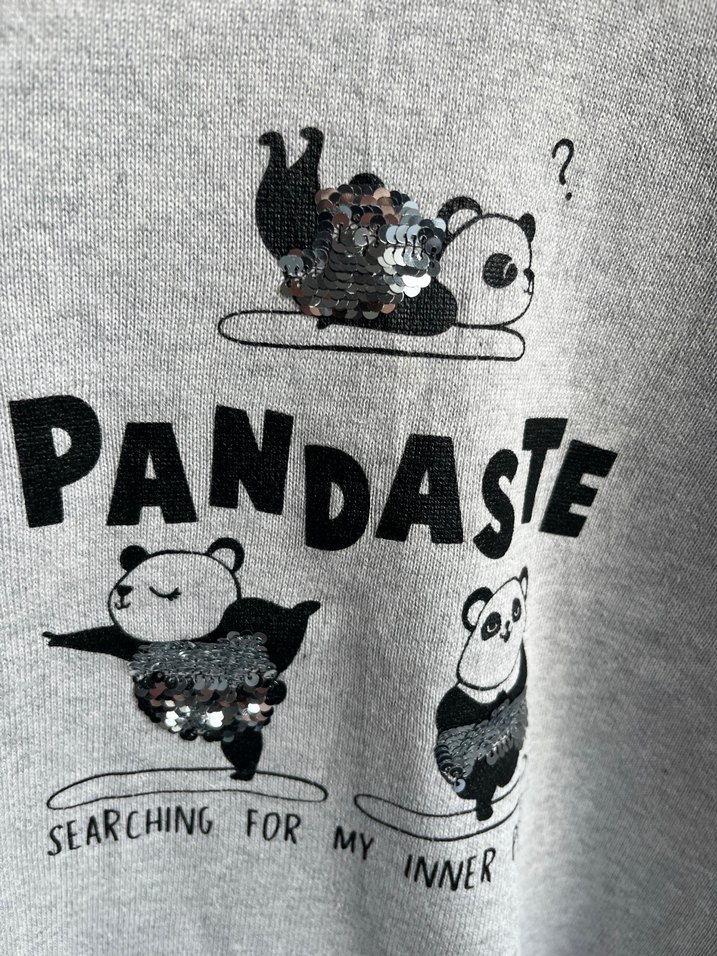 Gri Kız Çocuk Pandaste Baskılı Sweatshirt - Görsel 4