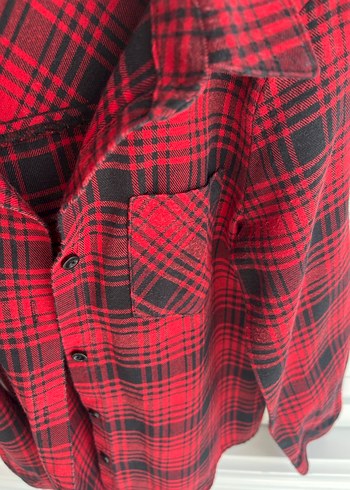Kız Çocuk Kırmızı Ekose Düğmeli Gömlek - Görsel 3