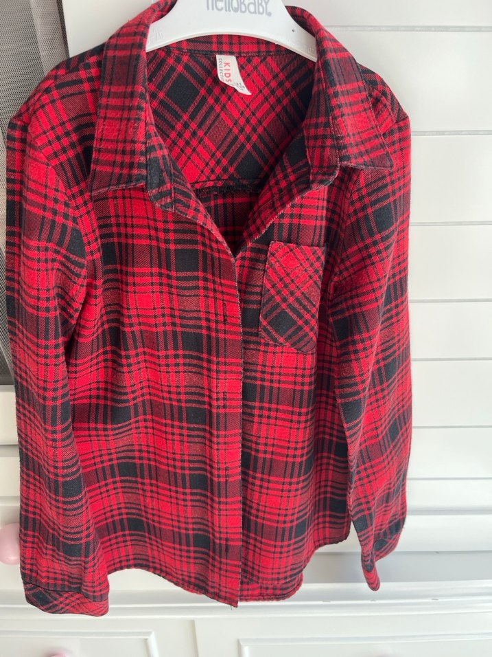 Kız Çocuk Kırmızı Ekose Düğmeli Gömlek - Görsel 2