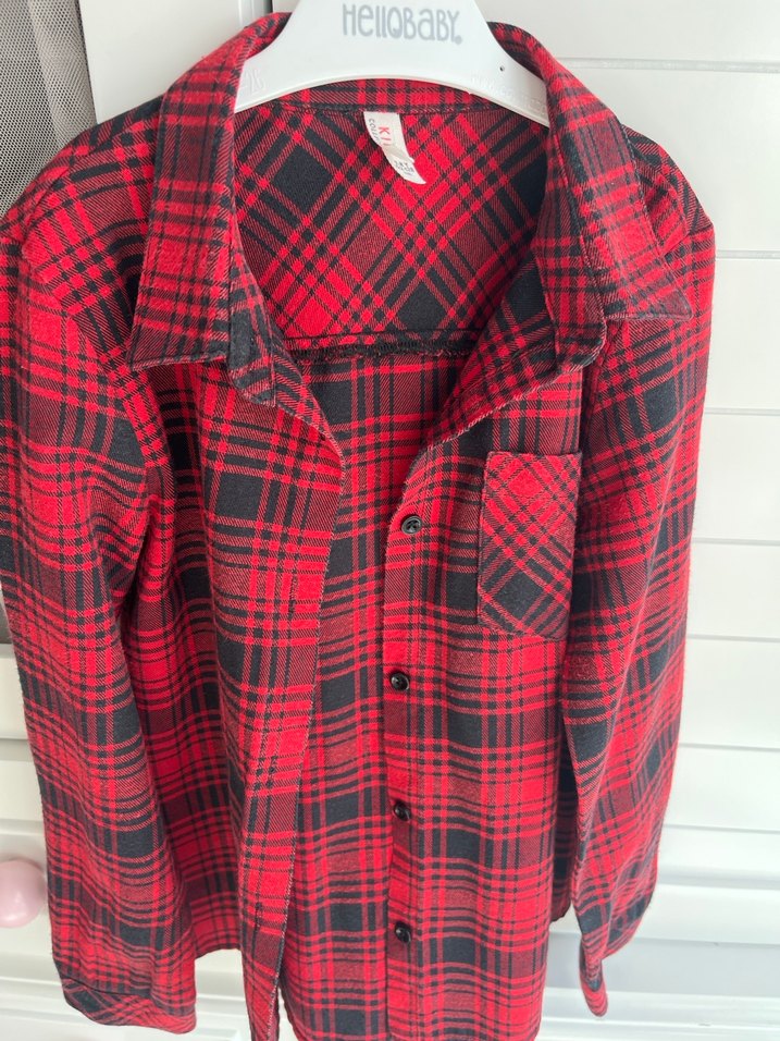 Kız Çocuk Kırmızı Ekose Düğmeli Gömlek - Görsel 5