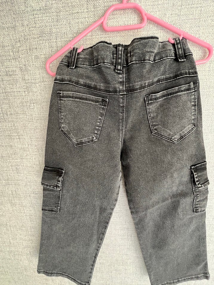 Gri Bol Kesim kargo kız çocuk Kot Pantolon - Görsel 4
