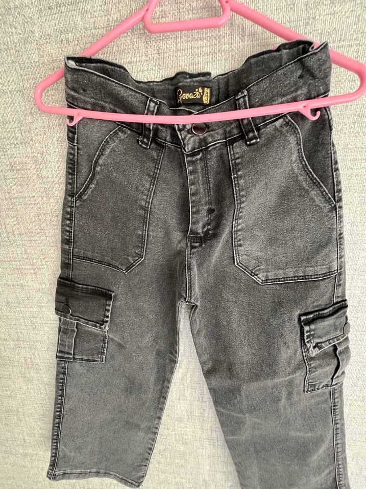 Gri Bol Kesim kargo kız çocuk Kot Pantolon - Görsel 2