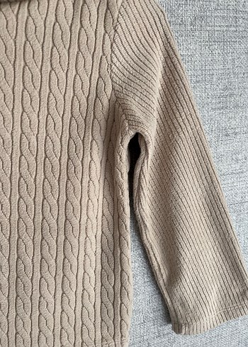 Bej Kız Çocuk Balıkçı Yaka Örgü Kazak - Görsel 6