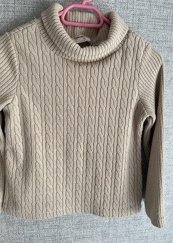 Bej Kız Çocuk Balıkçı Yaka Örgü Kazak - Görsel 3