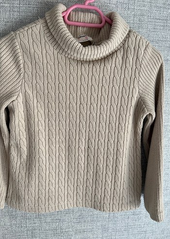 Bej Kız Çocuk Balıkçı Yaka Örgü Kazak - Görsel 2