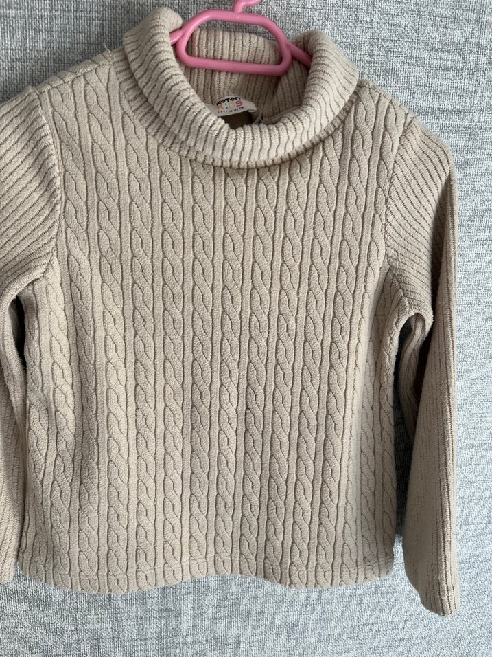 Bej Kız Çocuk Balıkçı Yaka Örgü Kazak - Görsel 3