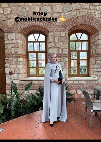 Gri Uzun Kollu Etnik Desenli Kadın Elbise - Görsel 2