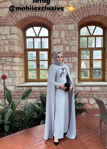 Gri Uzun Kollu Etnik Desenli Kadın Elbise - Görsel 3