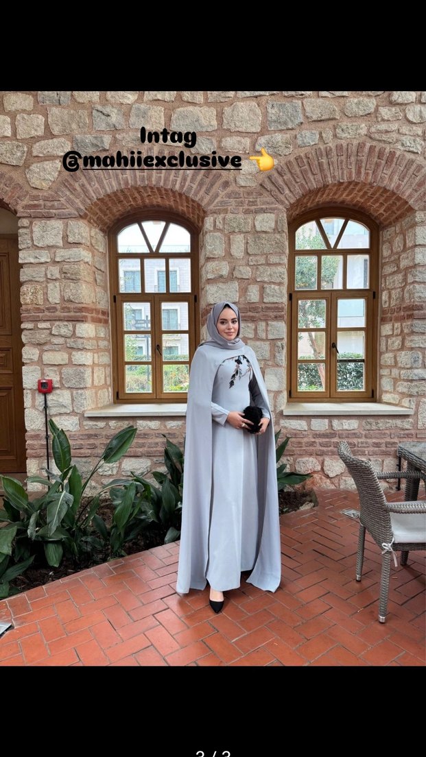 Gri Uzun Kollu Etnik Desenli Kadın Elbise - Görsel 2