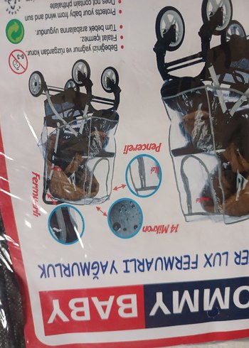 TommyBaby Gri Fermuarlı Bebek Arabası Yağmurluğu - Görsel 4