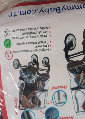 TommyBaby Gri Fermuarlı Bebek Arabası Yağmurluğu - Görsel 3