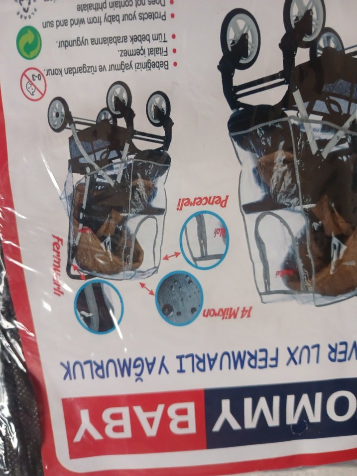 TommyBaby Gri Fermuarlı Bebek Arabası Yağmurluğu - Görsel 4