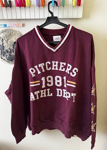 Bordo Baskılı Oversize Sweatshirt