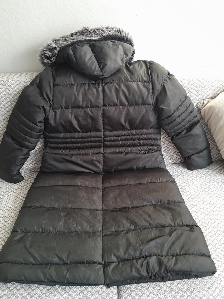 Kürklü Siyah Kadın Kışlık Uzun Mont - Görsel 2