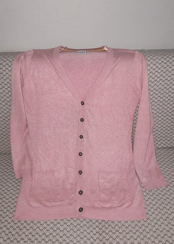 Pull and Bear Düğmeli Pembe V Yaka Kadın Hırka