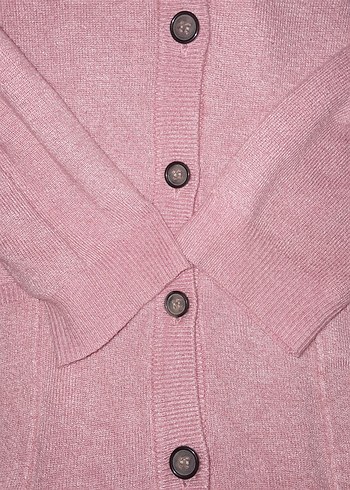 Düğmeli Pembe V Yaka Kadın Hırka - Görsel 6