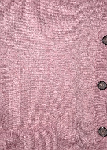 Düğmeli Pembe V Yaka Kadın Hırka - Görsel 7
