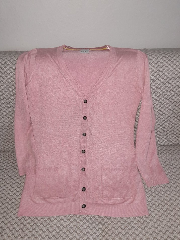 Düğmeli Pembe V Yaka Kadın Hırka - Görsel 2