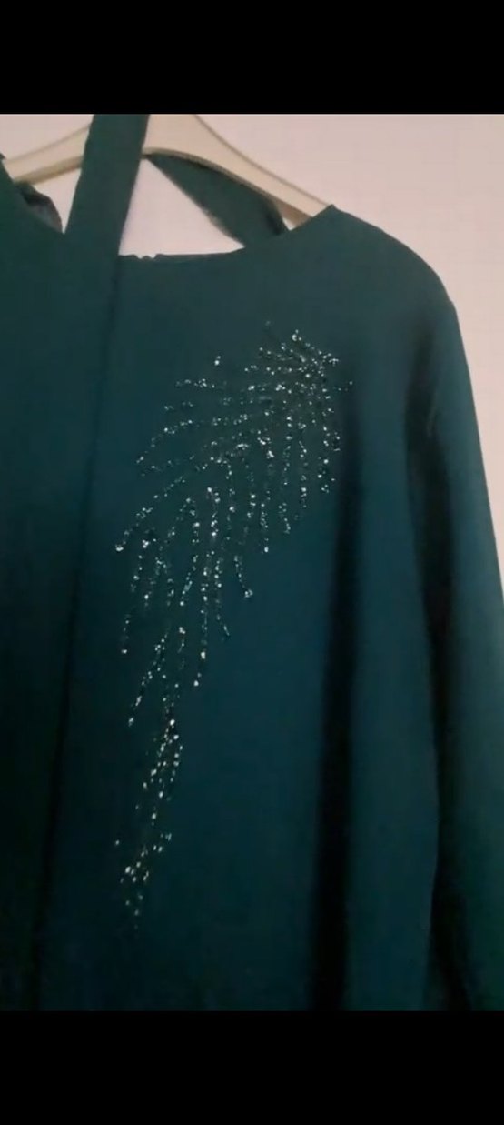 Uzun Turkuaz Kadın Elbise - Görsel 3