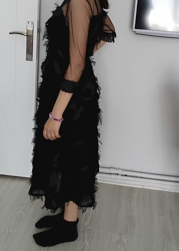 Siyah Kürklü Uzun Gotik Abiye Elbise - Görsel 3