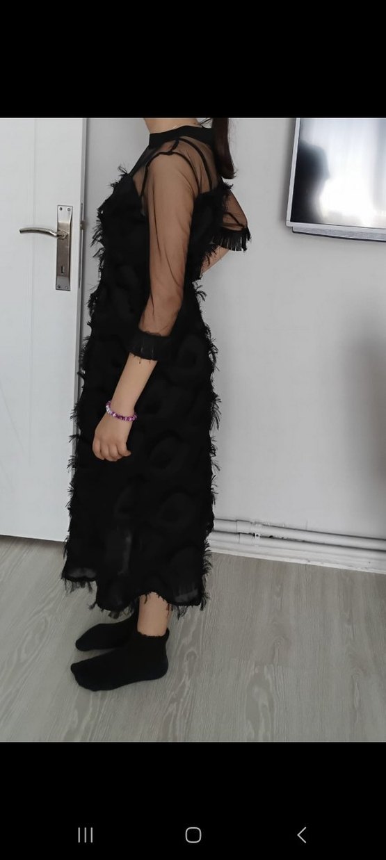 Siyah Kürklü Uzun Gotik Abiye Elbise - Görsel 3