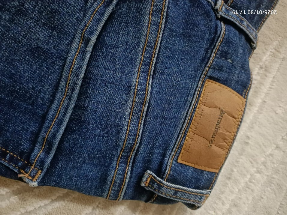 Kadın Mavi Kot Pantolon, Kemerli, Midi Boy - Görsel 3