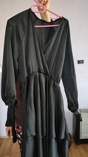 H&M Siyah kruvaze elbise 