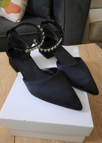 Siyah Blok Topuklu Taşlı Abiye Ayakkabı - Görsel 5