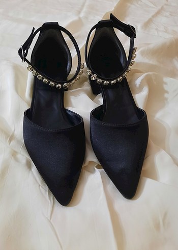 Siyah Blok Topuklu Taşlı Abiye Ayakkabı - Görsel 6