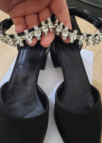 Siyah Blok Topuklu Taşlı Abiye Ayakkabı - Görsel 11