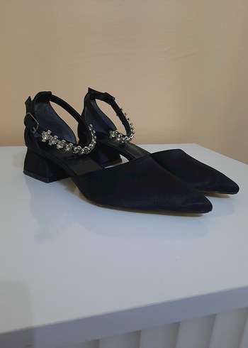 Siyah Blok Topuklu Taşlı Abiye Ayakkabı - Görsel 7