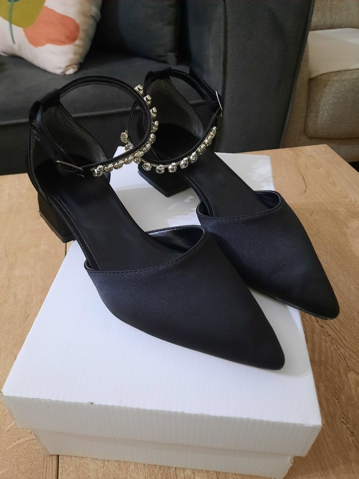 Siyah Blok Topuklu Taşlı Abiye Ayakkabı - Görsel 5