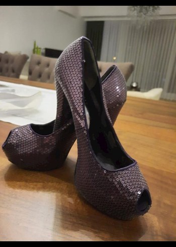 Mor Pul Detaylı Yılan Desenli Stiletto - Görsel 2