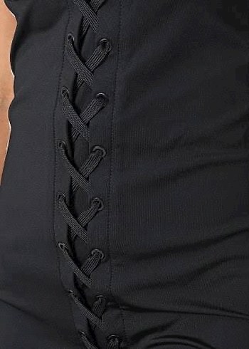 Siyah Bağcıklı Gotik Midi Elbise - Görsel 4