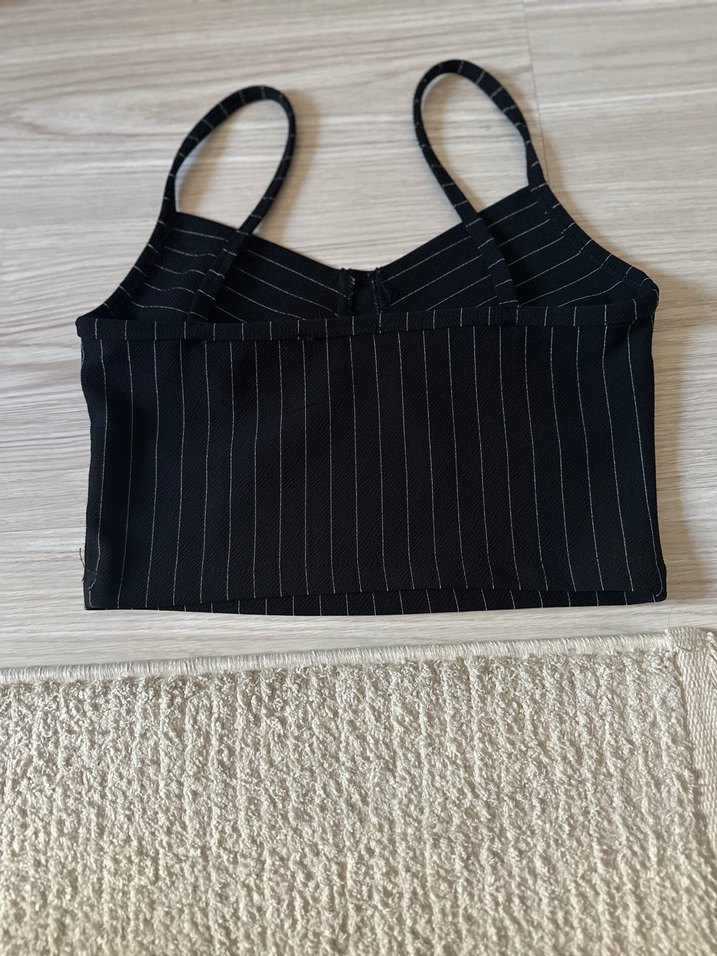 Çizgili Siyah Mini Bustiyer ve etek ikili takım - Görsel 2