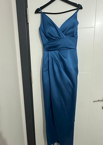 Mavi Drapeli Uzun Abiye Elbise - Görsel 3