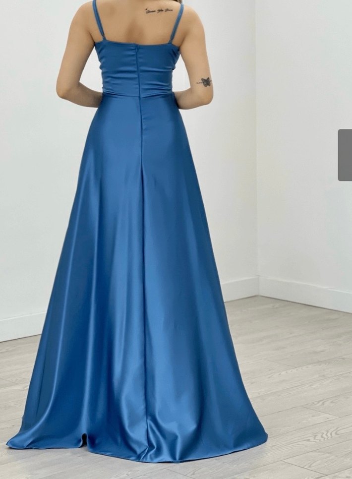 Mavi Drapeli Uzun Abiye Elbise - Görsel 2