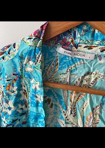 Park Bravo Düğmeli Turkuaz Mini Kısa Kollu Kimono
