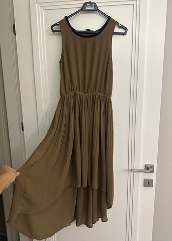 H&M XS HAKİ PİLELİ MİDİ ELBİSE