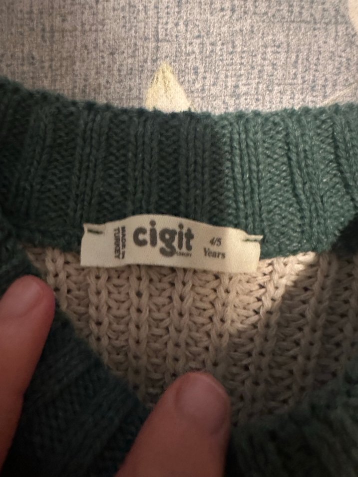 CİGİT 4-5 YAŞ ÖRGÜ YEŞİL BEJ KAZAK - Görsel 2