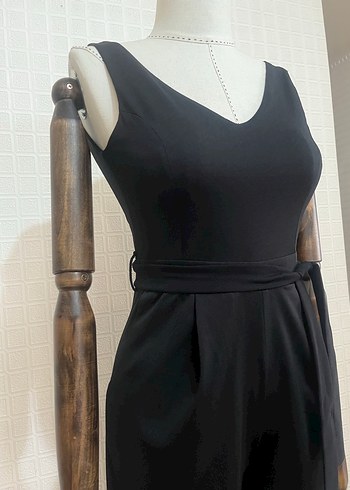 Kadın Siyah V Yaka kapri Tulum - Görsel 7