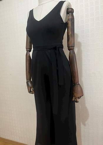 Kadın Siyah V Yaka kapri Tulum - Görsel 5