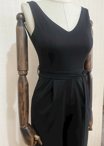 Kadın Siyah V Yaka kapri Tulum - Görsel 3