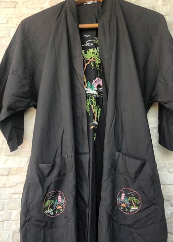 Nakışlı Siyah Uzun Kimono/ Sabahlık