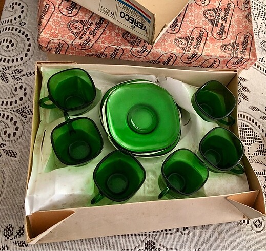 Vintage Fransız Yeşil Kahve Takımı