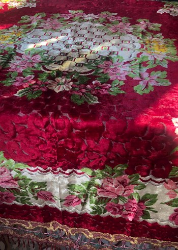 Beden bordo Renk 4 Parça Antika İpek Kadife Örtü Takımı