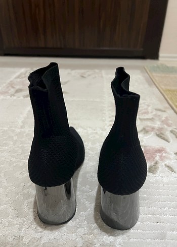 36 Beden Siyah Örgü Kadın Botlar Blok Topuklu