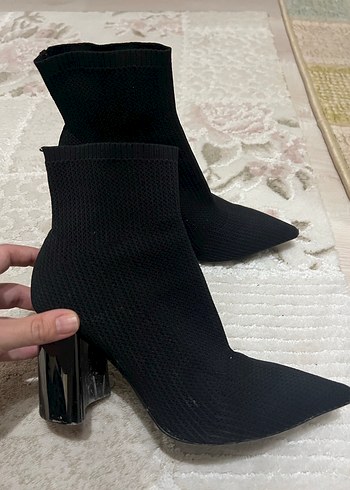 Bershka Siyah Örgü Kadın Botlar Blok Topuklu