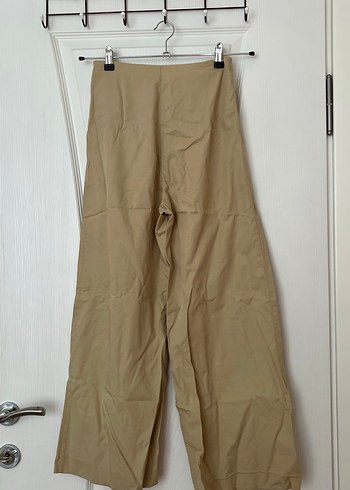 Bol Kesim Kemerli Bej Keten Pantolon - Görsel 2